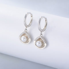 Shell with Pearl Silver Drop Earrings for Women