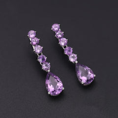 Natural Gemstones Luxury Pear Shape Beading Silver Drop Earrings for Women