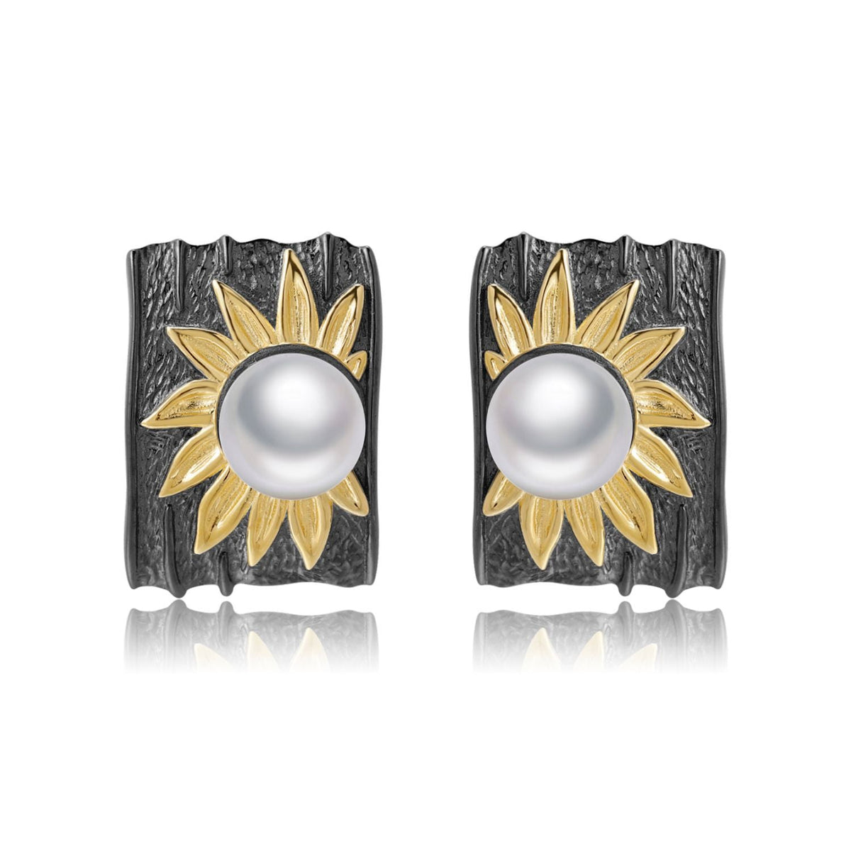 Natural Freshwater Pearl Rectangle with Sunflower Silver Studs for Women