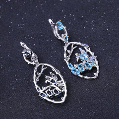 Birds Design Chinese Style 925 Silver Natural Gemstone Drop Earrings for Women