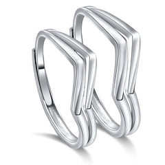 Geometric Line Silver Couple Ring for Women