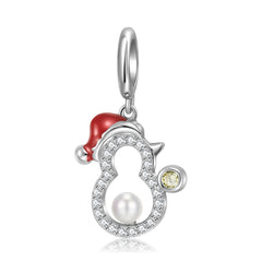 Hollow Christmas Snowman Zircon Pearl Silver Pendant