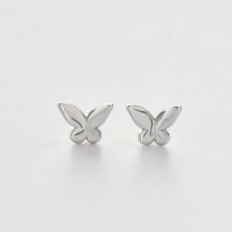 Small Glossy Butterfly Silver Stud Earrings for Women