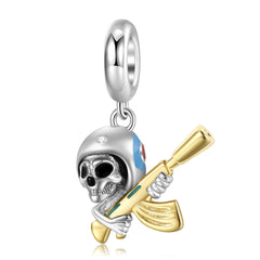 Halloween Skeleton Gun Shooter Silver Pendant