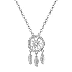 Zircon Dream Catcher Pendant Silver Necklace for Women