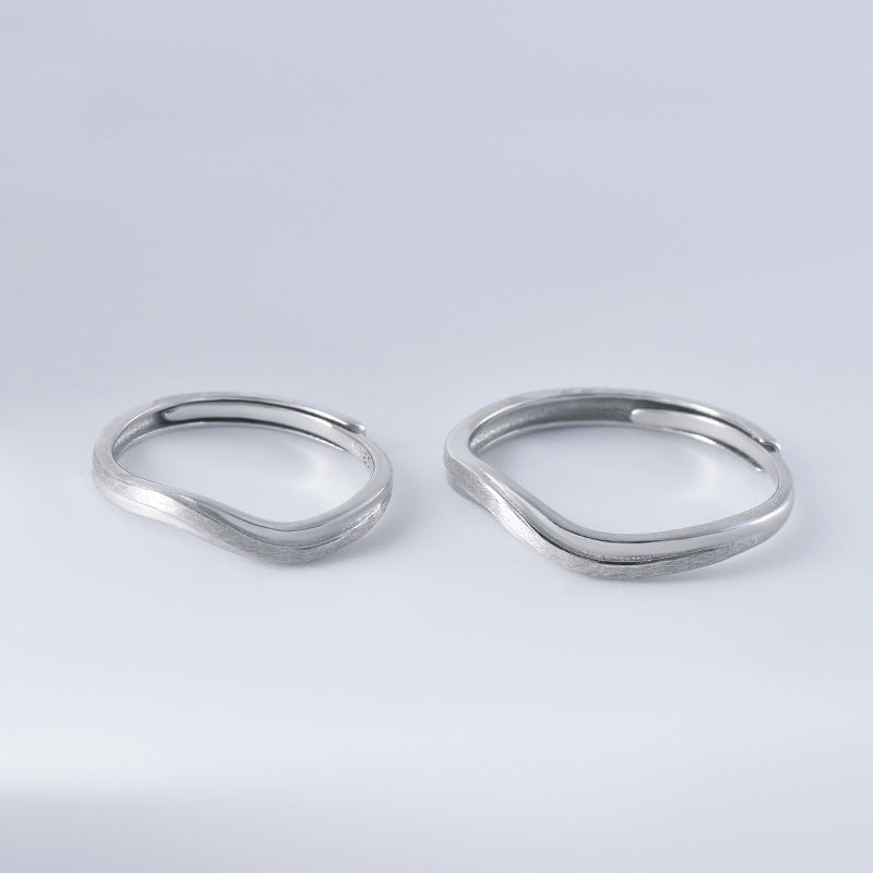 Brushed Line Simple Silver Couple Ring for Women