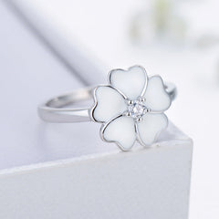 S925 Silver Elegant Four-leaf Clover Simple Ring Female Enamel Drops Fashion Ins Japan and South Korea Small Fresh Ring Jewelry