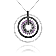 Natural Colourful Gemstones Enamel Circle Pendant Silver Necklace for Women