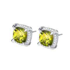 Soleste Halo Square Natural Olivine Silver Stud Earrings