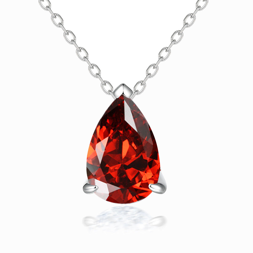 Pear Drop Zircon Pendant Silver Necklace for Women