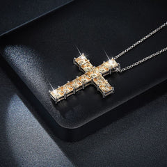 1.0 Carat Princess Cut Yellow Moissanite Cross Silver Necklace