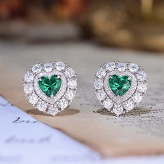 Halo Heart Shape Lab Created Emerald Studs