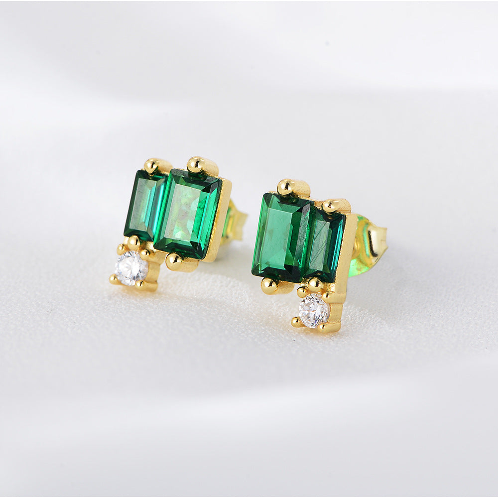 Geometric Emerald Shape Zircon Silver Studs Earrings for Women