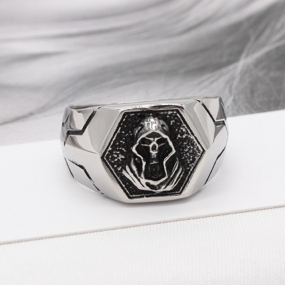 Halloween Skull Wizard Hexagon Titanium Steel Ring for Men