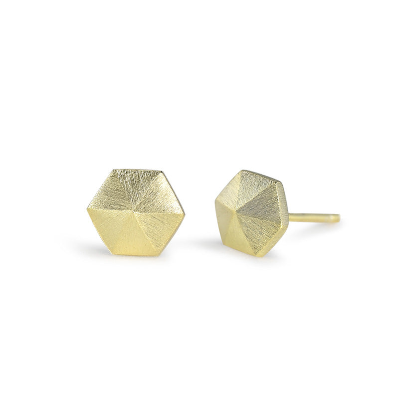 Brushed Stereoscopic Hexagon Silver Stud Earrings for Women