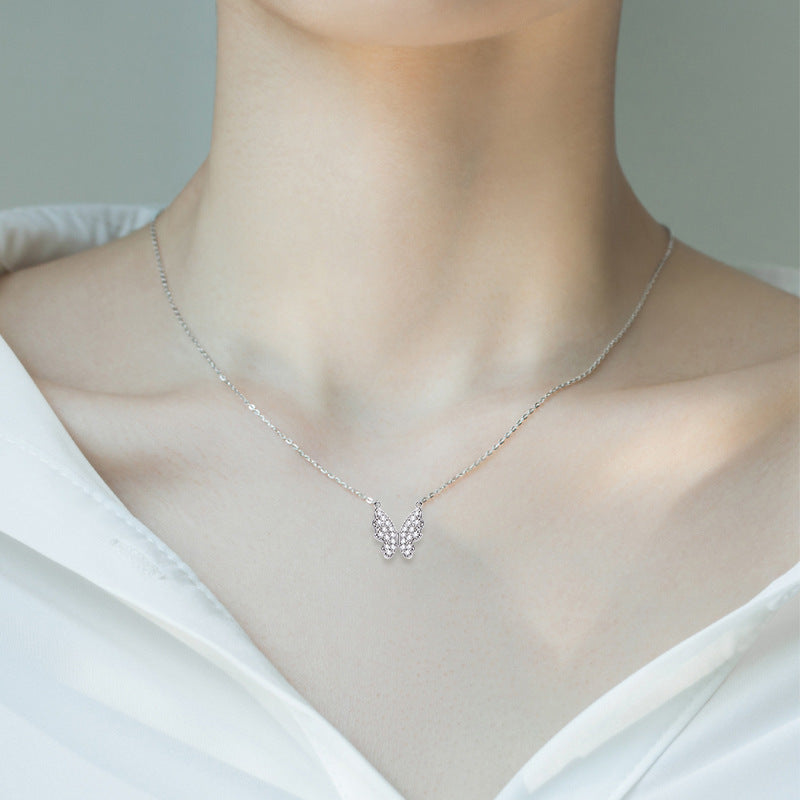 Zircon Butterfly Silver Necklace