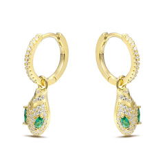 Full Zircon Snake with Marquise Green Zircon Silver Hoop Earrings for Women