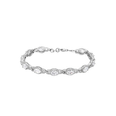 Oval Zircon Soleste Halo Beaded Interlock Silver Bracelet for Women