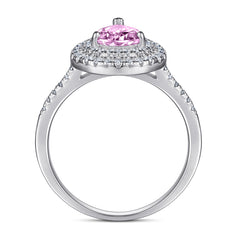 Pear Drop Zircon Double Soleste Halo Silver Ring