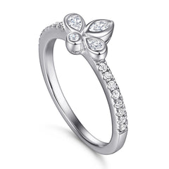 Stylish Zircon Four Leaves Clover Silver Ring