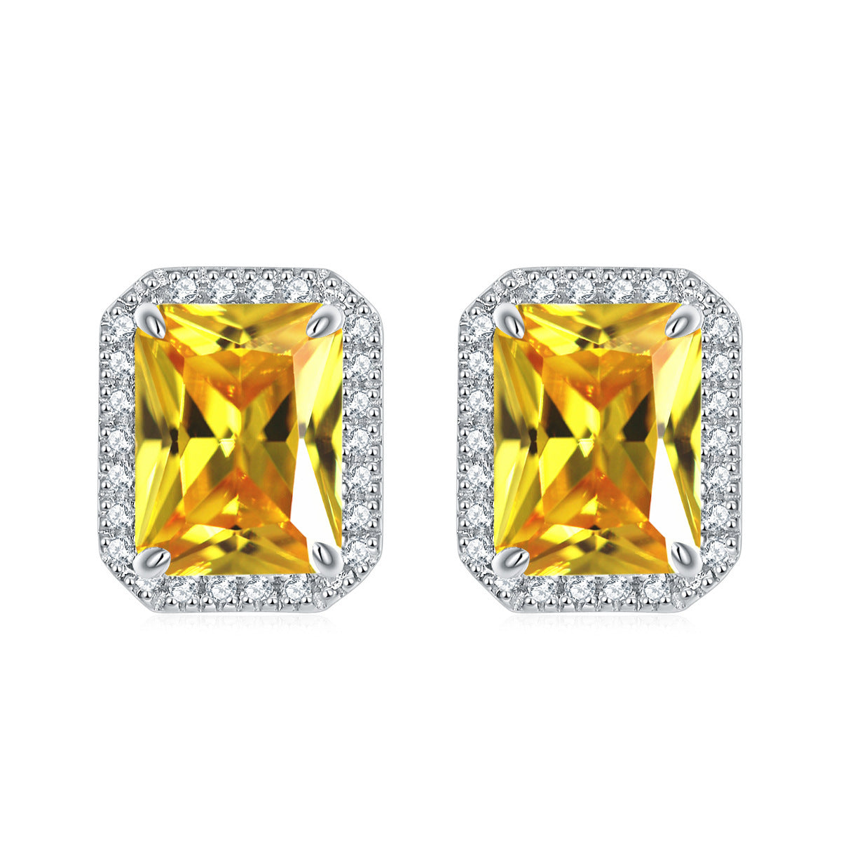 Rectangular Zircon Solesta Halo Silver Studs Earrings for Women