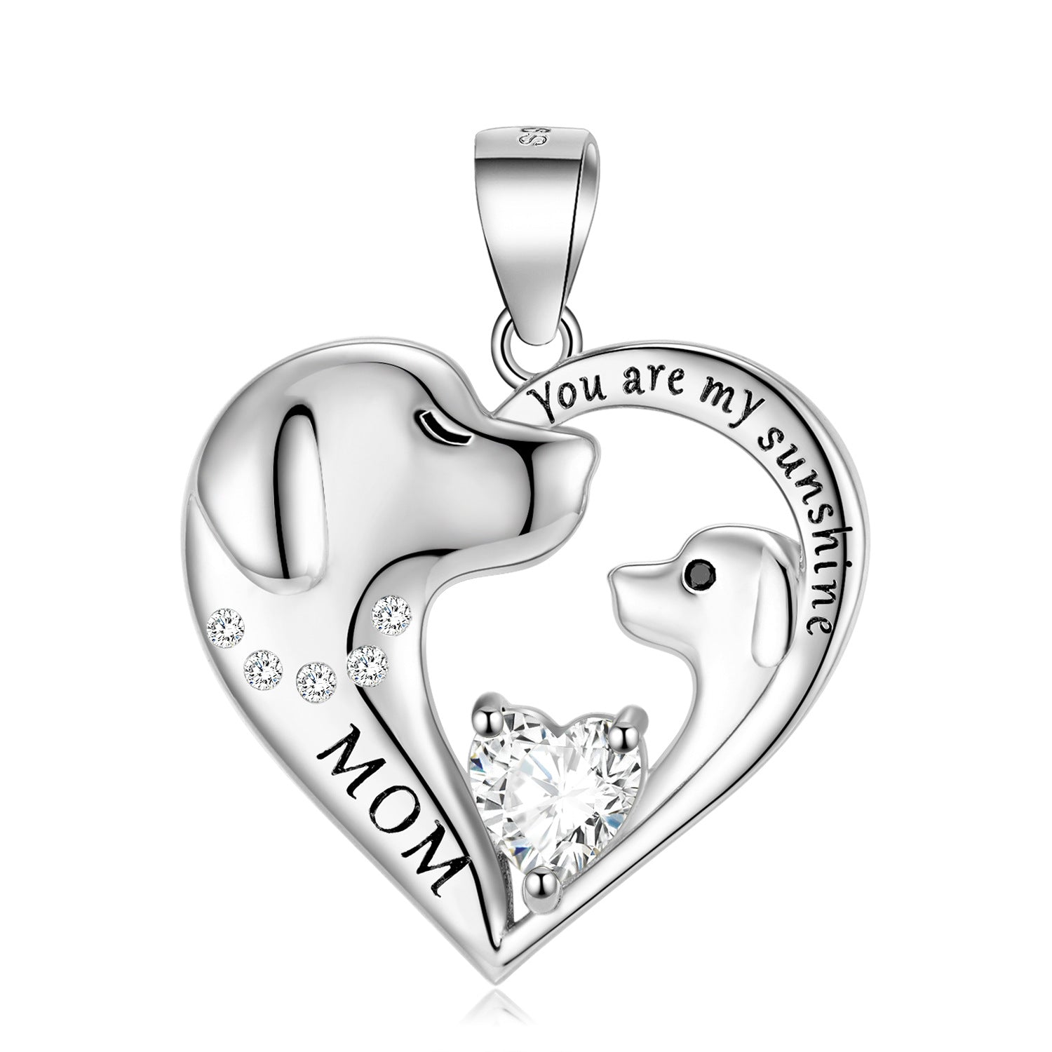 Cute Dog Zircon Heart Shape Pendant Silver Necklace