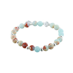 Beaded Agalmatolite Stone Silver Bracelet for Women