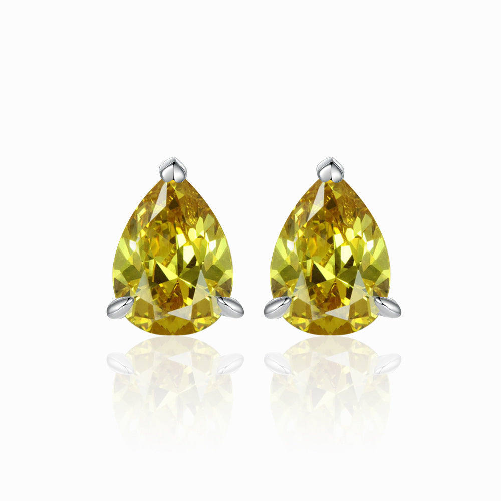 Three Prongs Pear Drop Zircon Silver Studs Earrings for Women