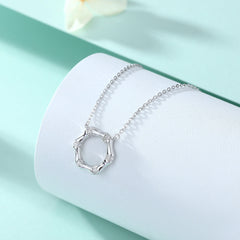 Bamboo Circle Pendant Silver Necklace for Women