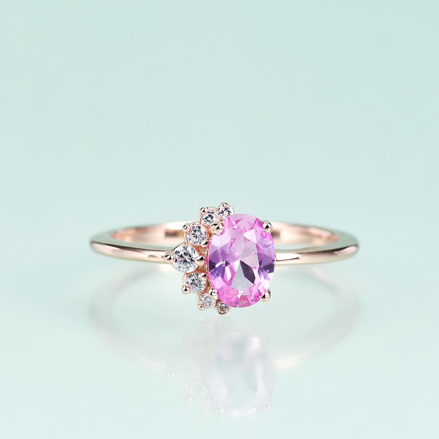 S925 Sterling Silver Inlaid Barbie Pink Rose Gold Colour Ring for Women