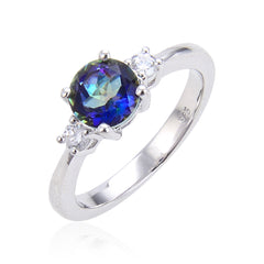 Round Cut Natural Gemstone Silver Ring