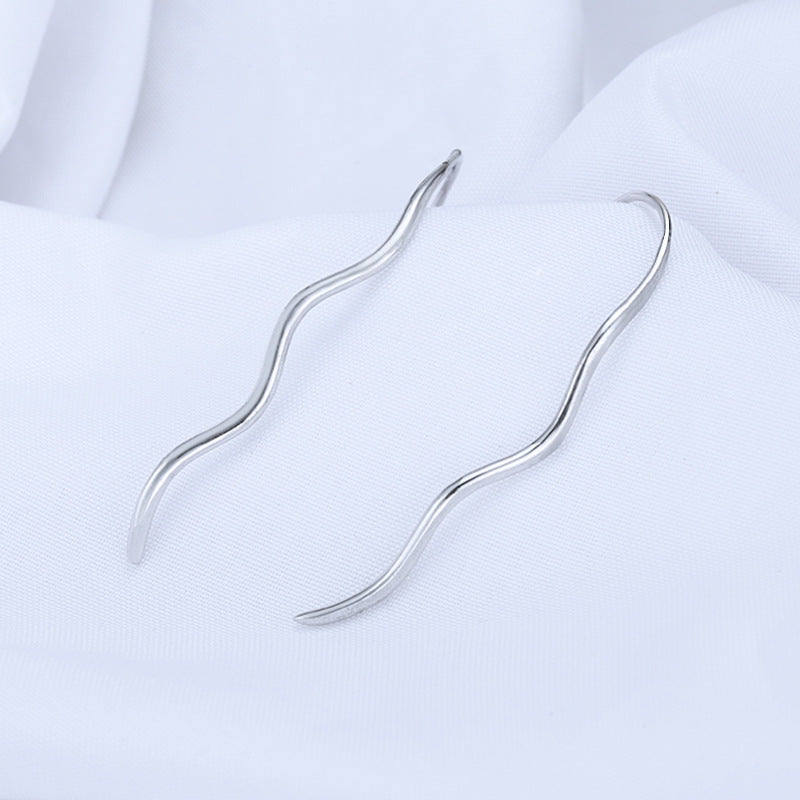 Simple Wave Silver Hook Earrings for Women