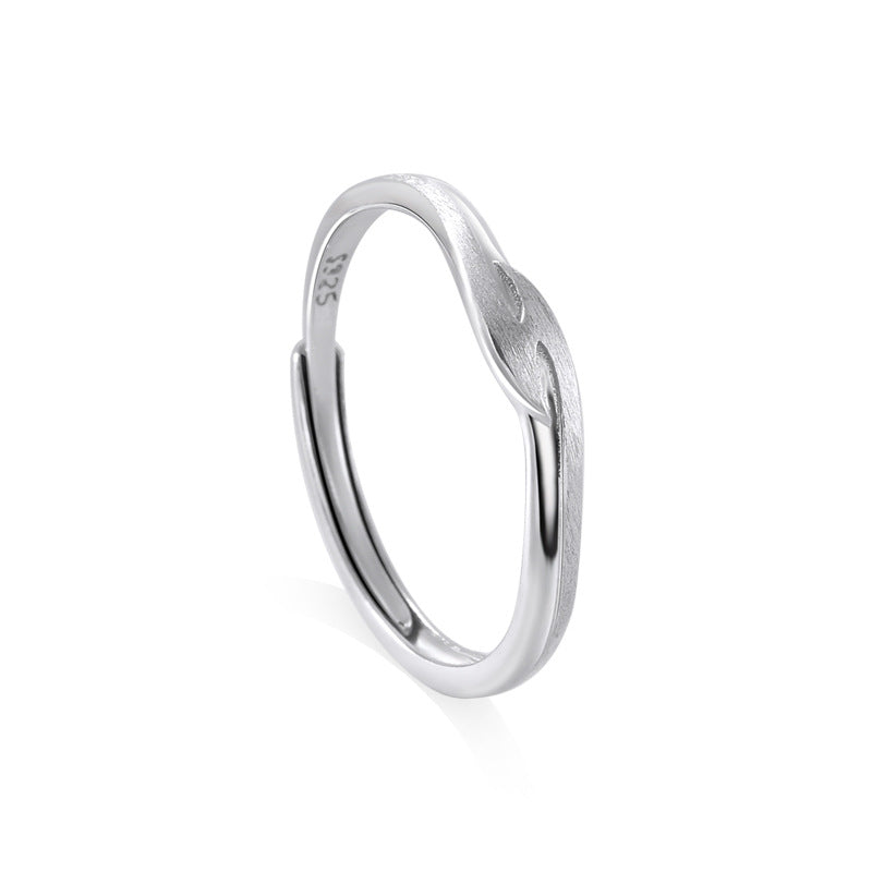 Brushed Geometric Interwoven Waves Silver Couple Ring for Women