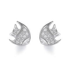 Zircon Little Angelfish Silver Stud Earrings for Women