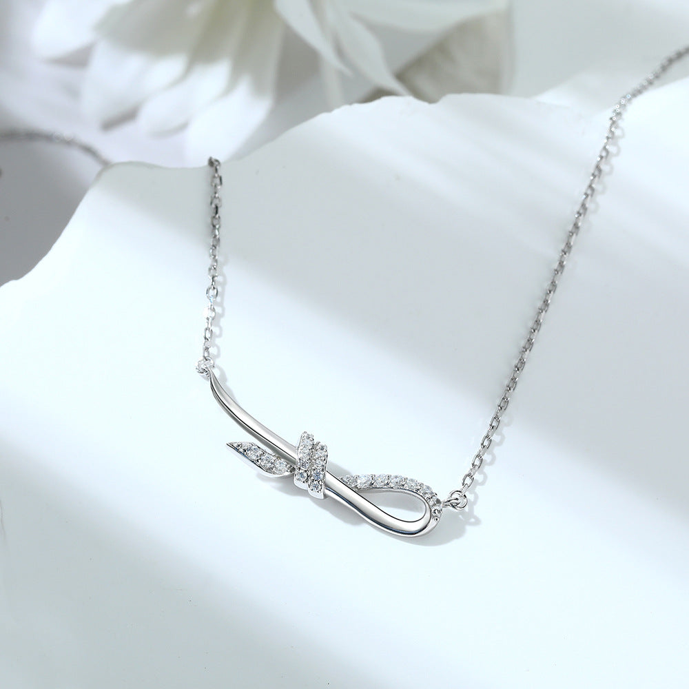 Zircon Cord Knot Pendant Silver Necklace for Women