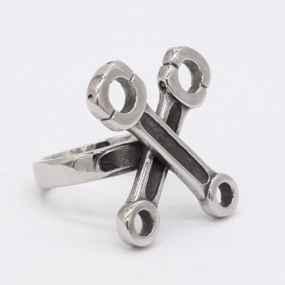 Vintage Titanium Steel Men's Ring with Screw Wrench Design