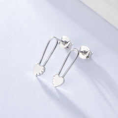 Heart-shaped Paper Clip Silver Studs Earrings for Women