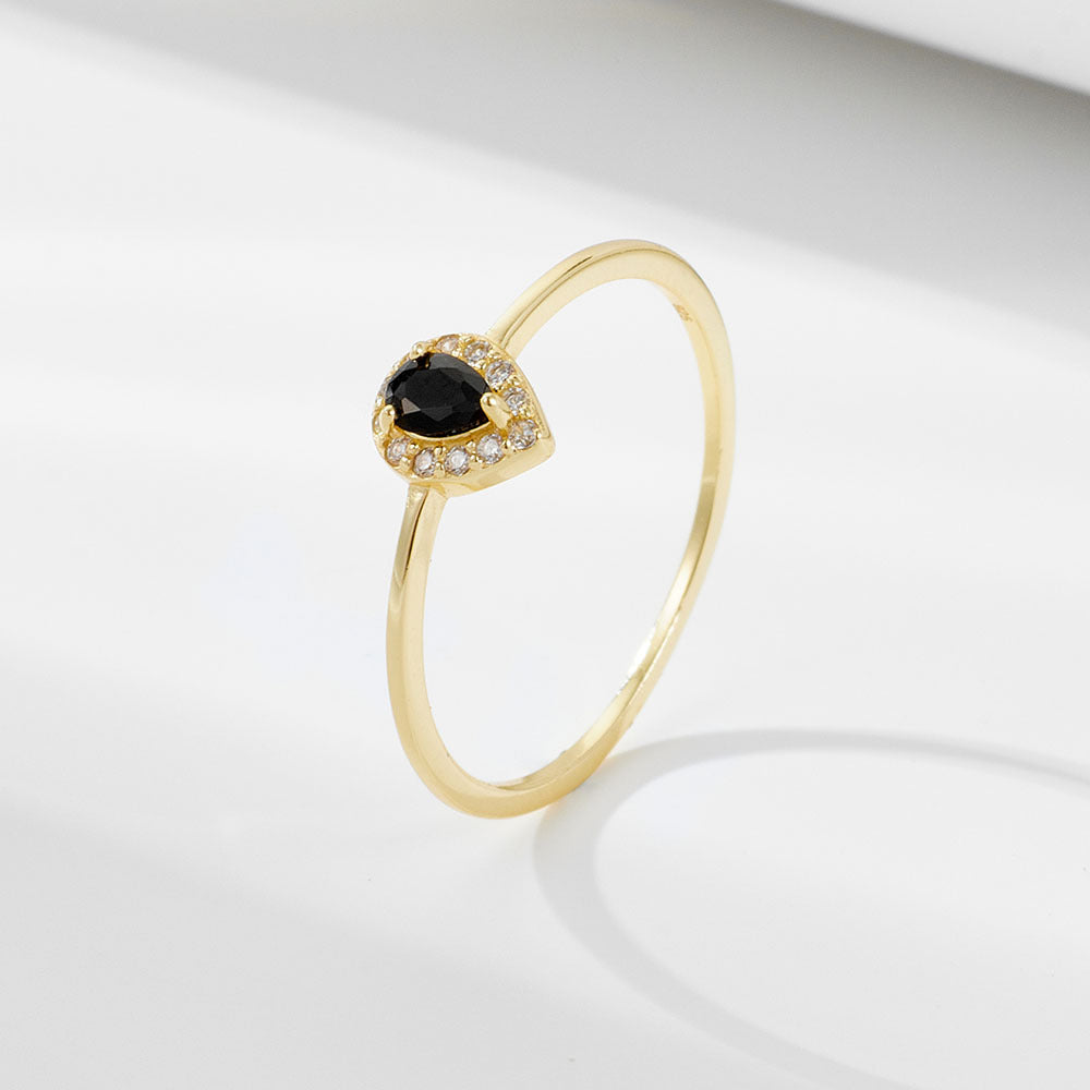 Soleste Halo Pear Shape Black Zircon Silver Ring