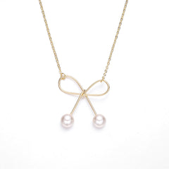 (Two Colours) Simplicity Bowknot with Pearls Pendants 925 Silver Collarbone Necklace for Women