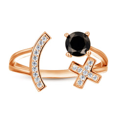Style Black Round Zircon with X Silver Ring
