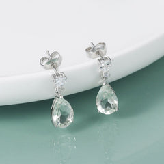 Natural Crystal Pear Drop Silver Drop Earrings for Women