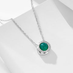 Round Shape Natural Green Agate Pendant Sterling Silver Necklace