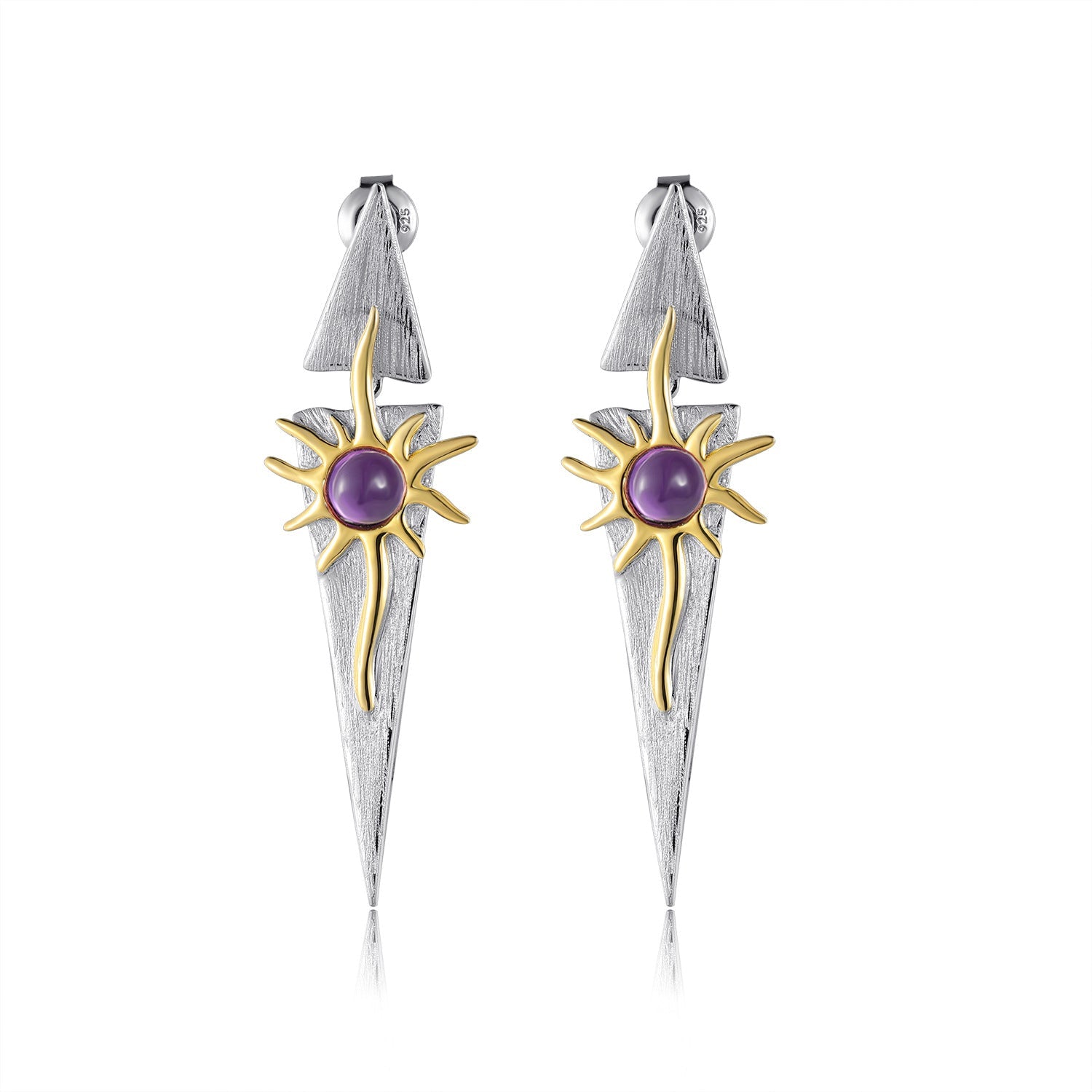 Natural Colourful Gemstone Sun Goddess Design Silver Drop Earrings for Women