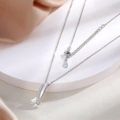 Geometric Design Pendant Zircon Sterling Silver Necklace