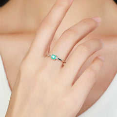 S925 Japanese Light Luxury Imitation Paraiba Tourmaline Temperament Women's Ring Personality Fresh and Sweet Ring Foreign Trade Jewelry