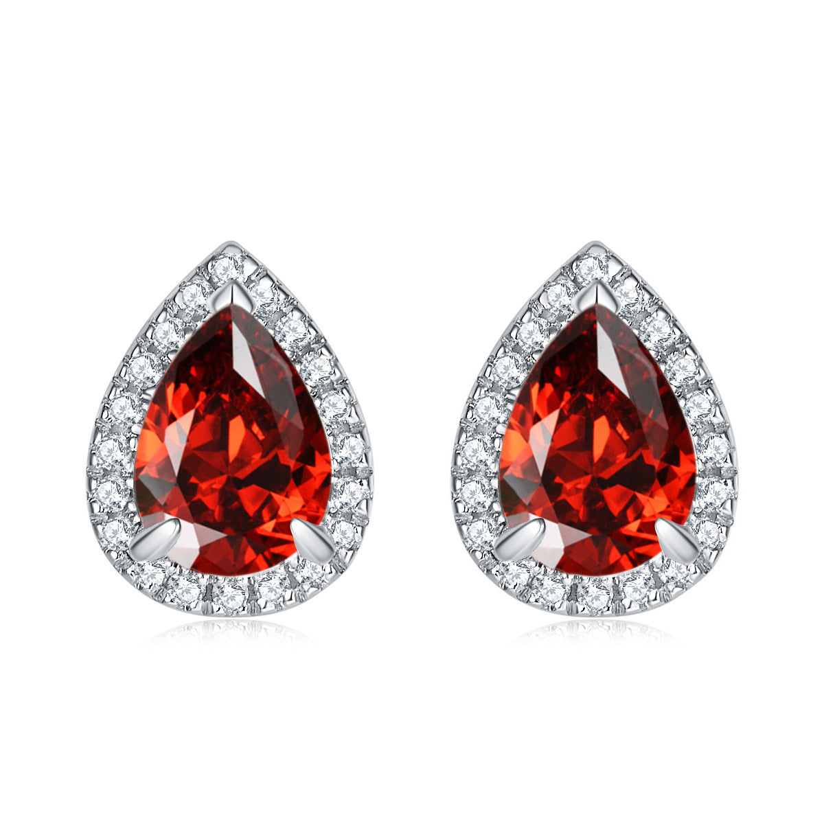 Water Drop Zircon Soleste Halo Silver Studs Earrings for Women