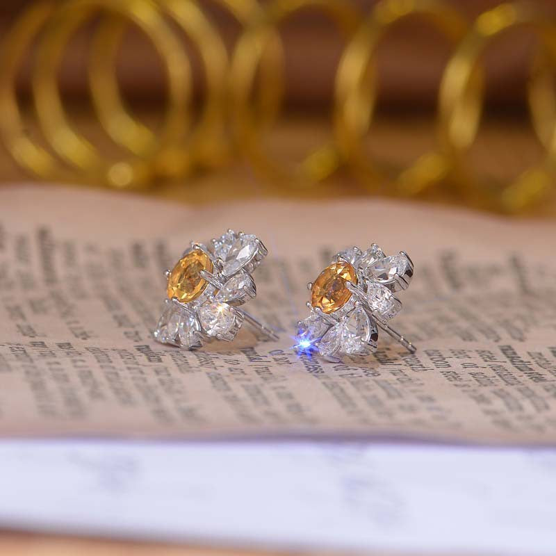 Annular Petals Round Natural Yellow Crystal Studs