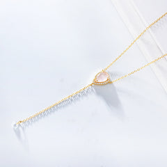 Pink Crystal Teardrop Tassel Sterling Silver Collarbone Necklace Women