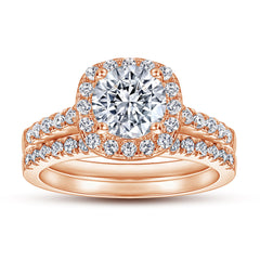 Round Zircon Square Soleste Halo with Half Eternity Silver Ring Set