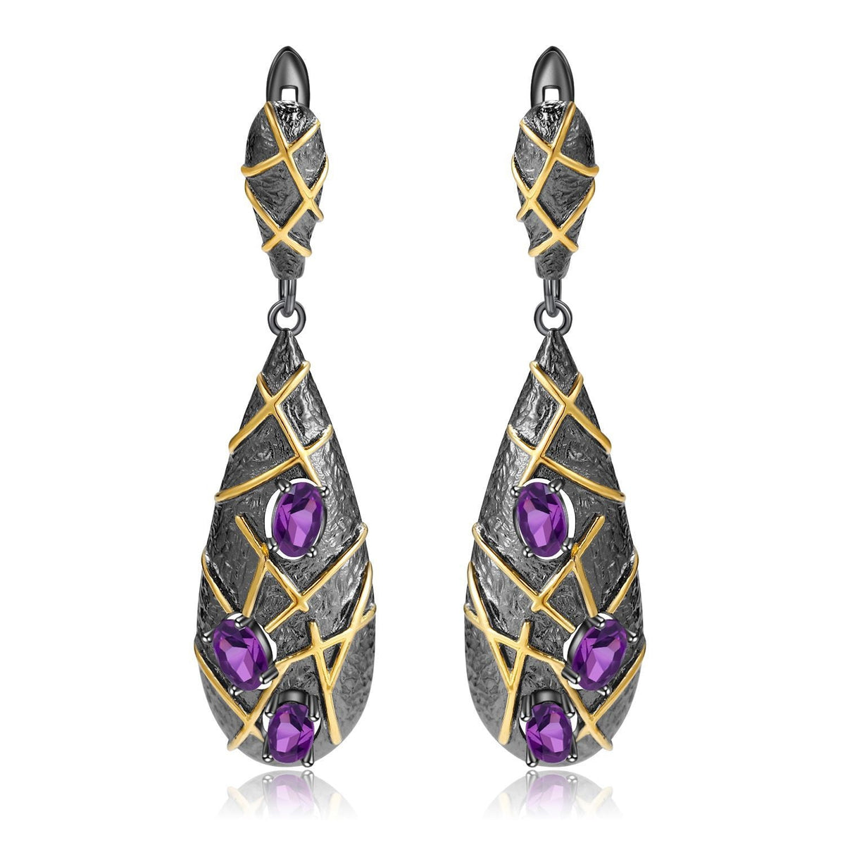 Italian Style Inlaid Colourful Gemstones Water Droplet Sterling Silver Earrings for Women